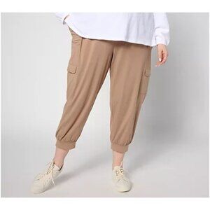 AnyBody Joggers Plus Size 2X Lounge Cozy Knit Cropped Cargo Pants Almond Neutral